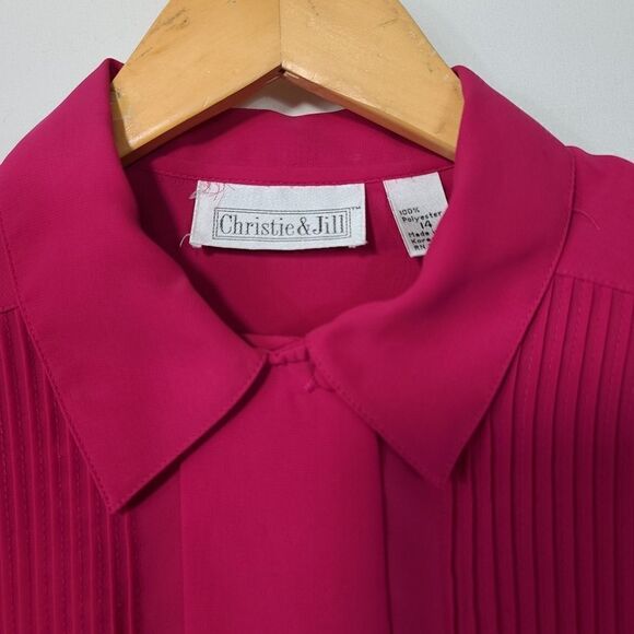 Christie & Jill Pink Pleated Long-Sleeve Blouse - Picture 4 of 9